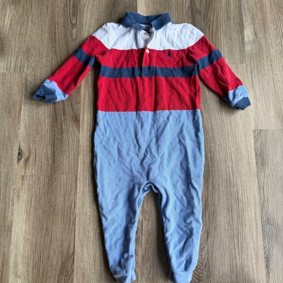 Ralph Lauren Other - Ralph Lauren Baby Boys Striped Polo Romper Coverall Red White Blue 18M